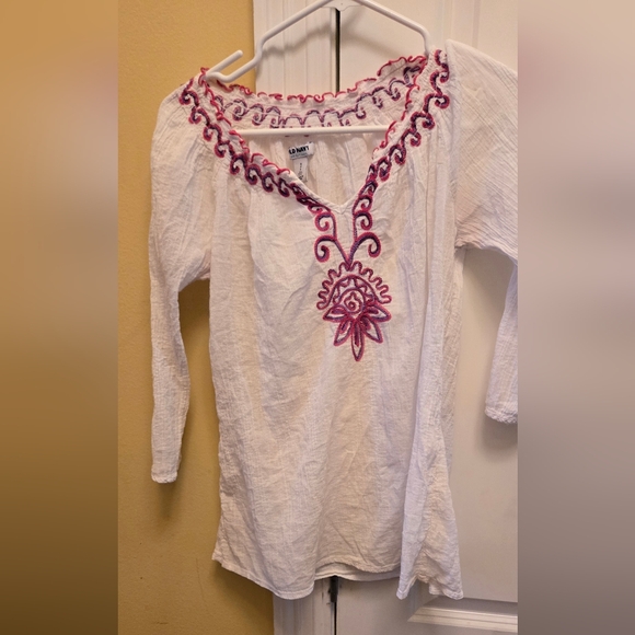 Old Navy Tops - Old Navy White 3/4 Sleeve Embellished Tunic Boho Festival Beach Blouse Size S